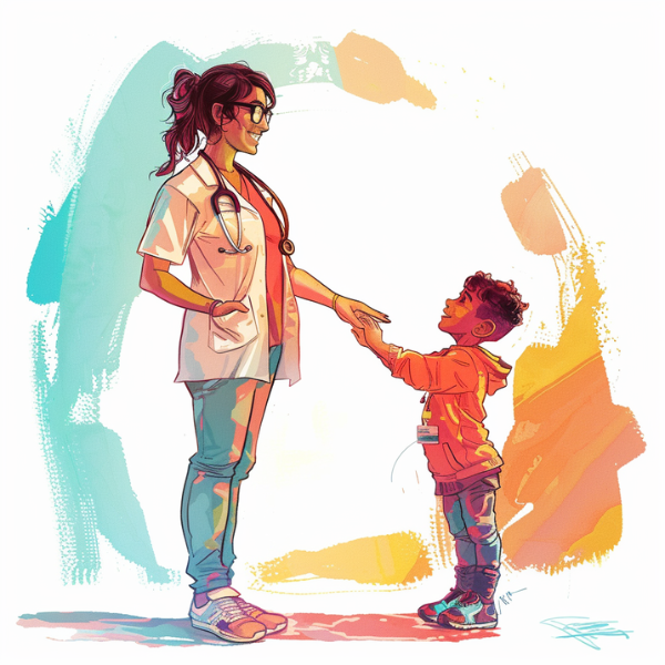 Nurse saying hi to kid